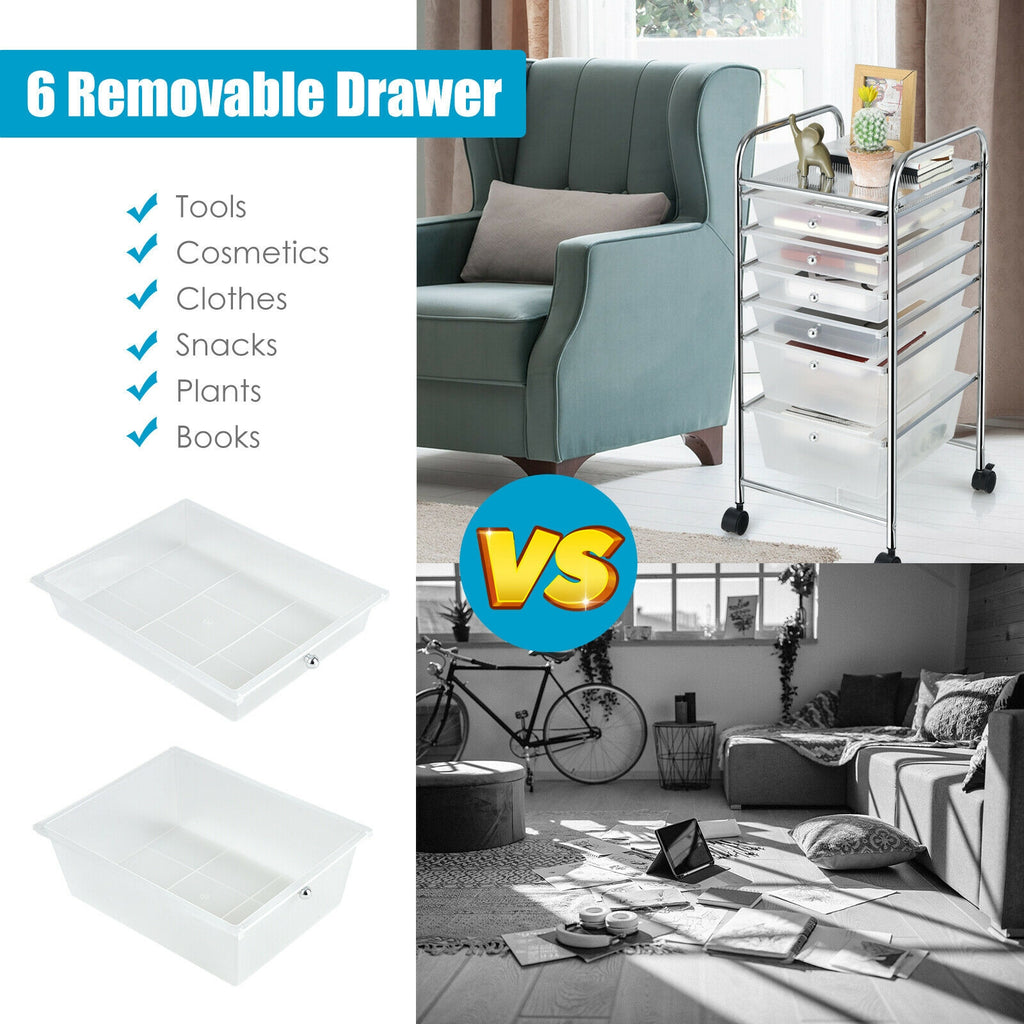 Multifunctional 6 Drawers Rolling Storage Cart Organizer