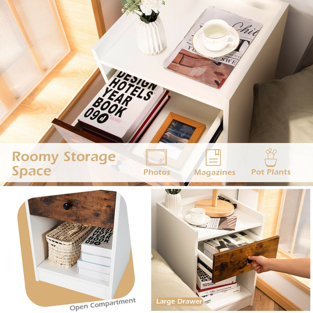 Set of 2 Nightstands with Drawer & Storage - White, Style 5