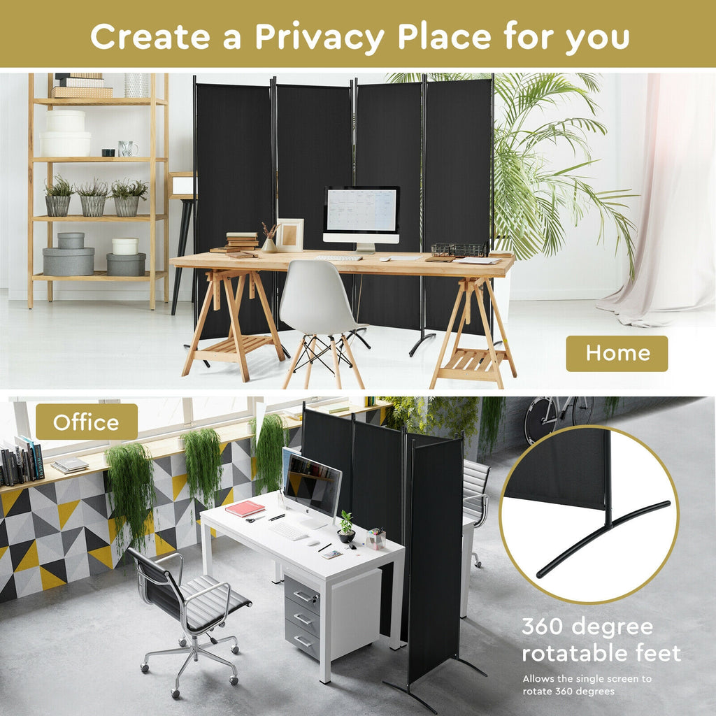 5.6 Feet 4 Panel Room Divider with Steel Frame - Black Variation