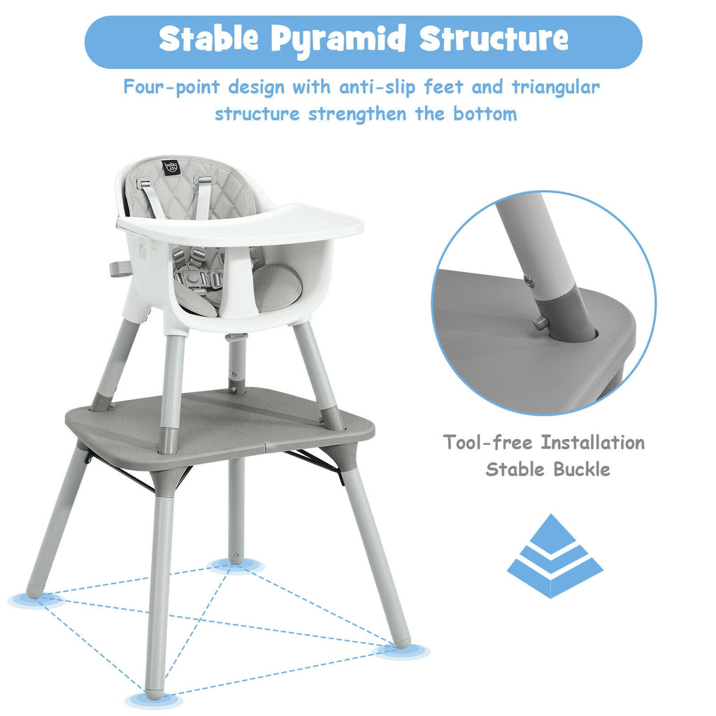 4-in-1 Baby Convertible Toddler Table Chair Set with PU Cushion - Gray