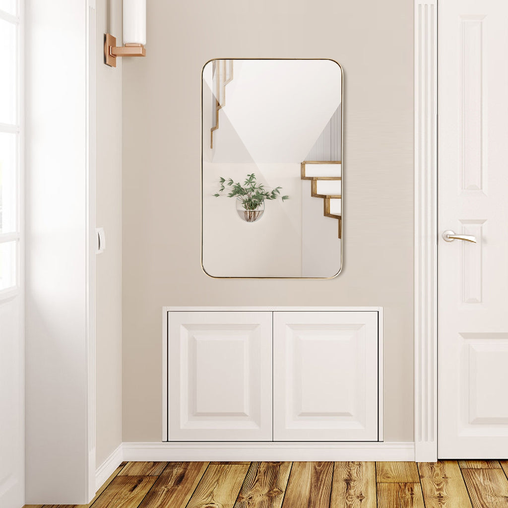 Golden 32x20 Inch Metal Frame Wall-Mounted Rectangle Mirror