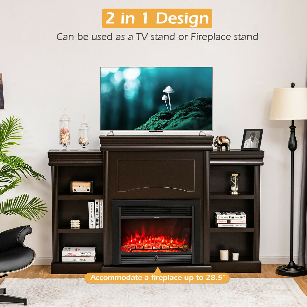 70" Modern Fireplace Media Entertainment Center with Bookcase - Brown