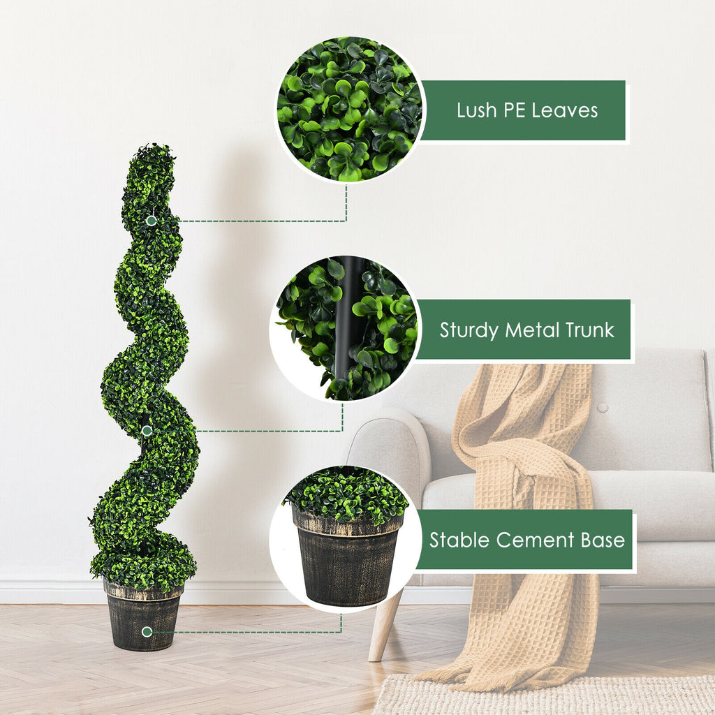 PE Variation 2 Pack 4ft Artificial Spiral Boxwood Topiary Trees Indoor Outdoor Decor