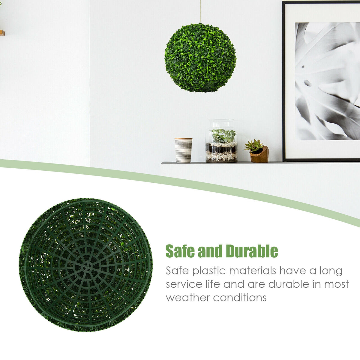 Artificial Topiary Balls 15.5 Inch Faux Boxwood Plants - No Flower, 2 Pieces