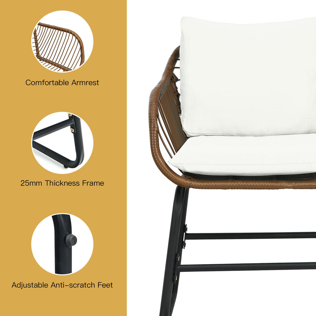 Patio Bistro Set with Cushions and Glass Table, White