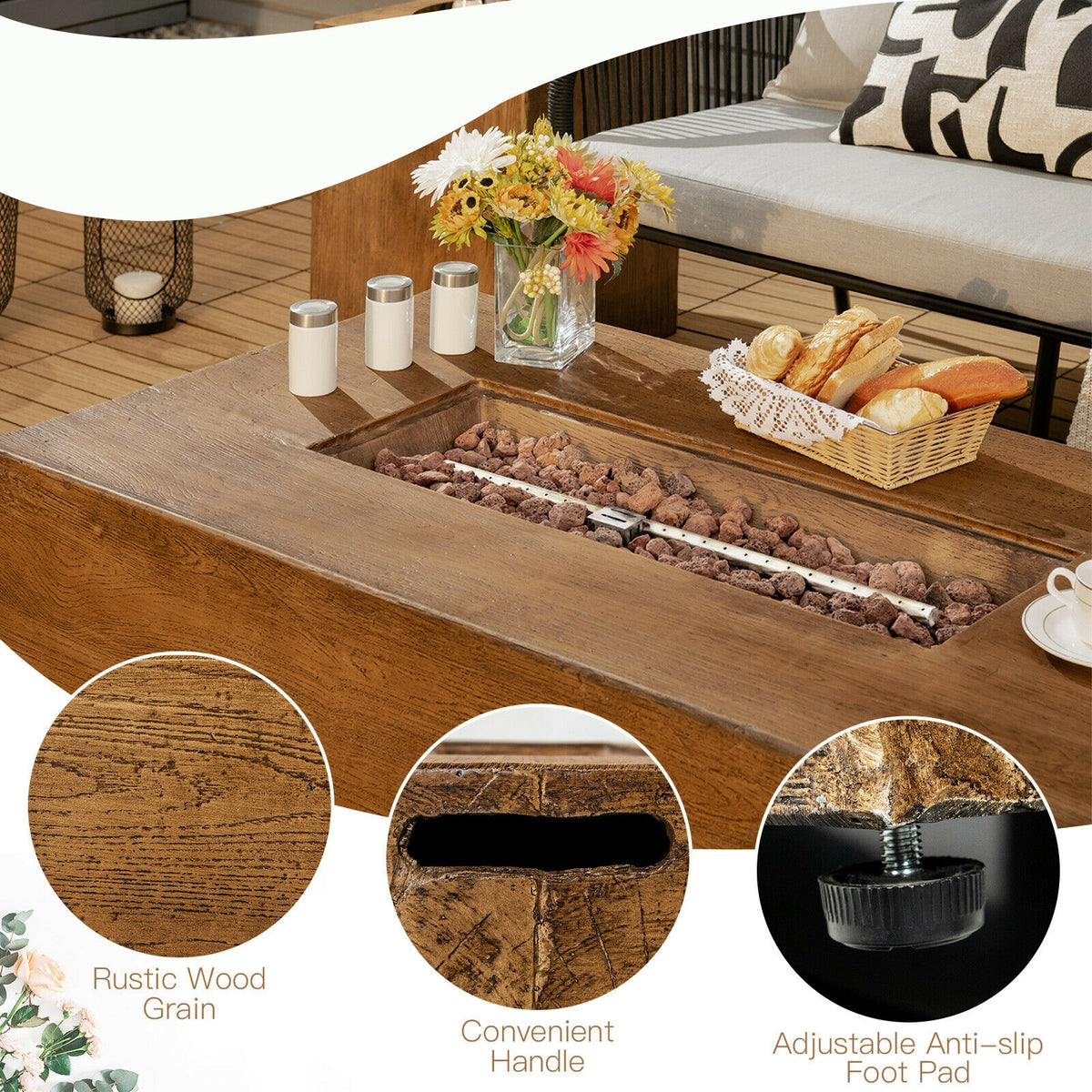 48 x 27 Inch Outdoor Gas Fire Pit Table 50,000 BTU with Lava Rocks