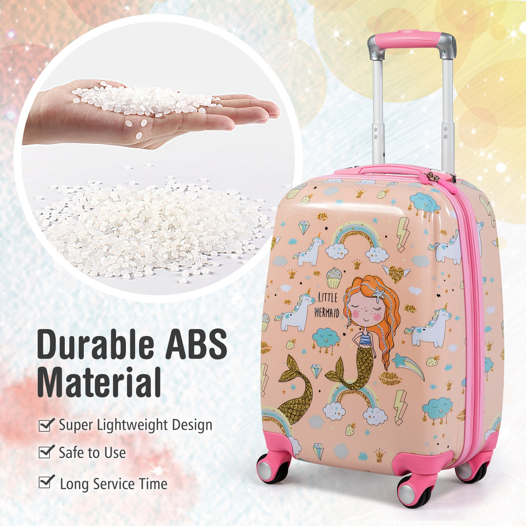 Kids Travel Luggage Set with Backpack and Suitcase - Mermaid Pattern, 12/18 Inch