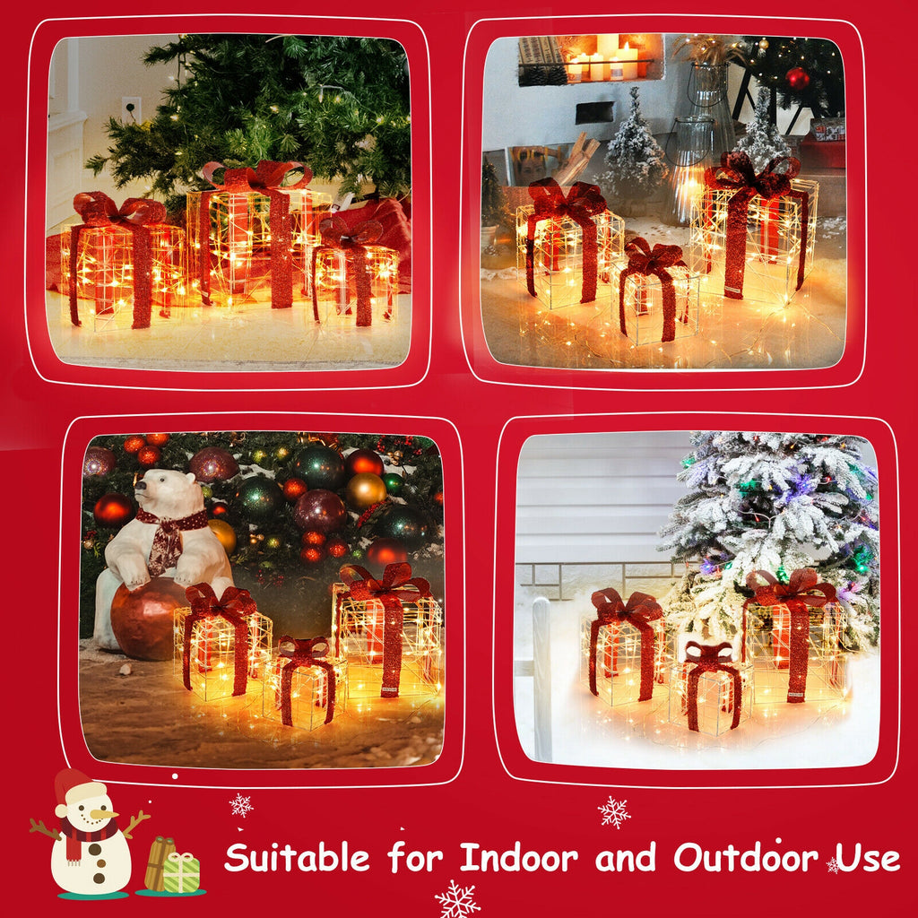 Set of 3 Christmas Lighted Gift Boxes Decorations with 60 LED Lights - Indoor & Outdoor