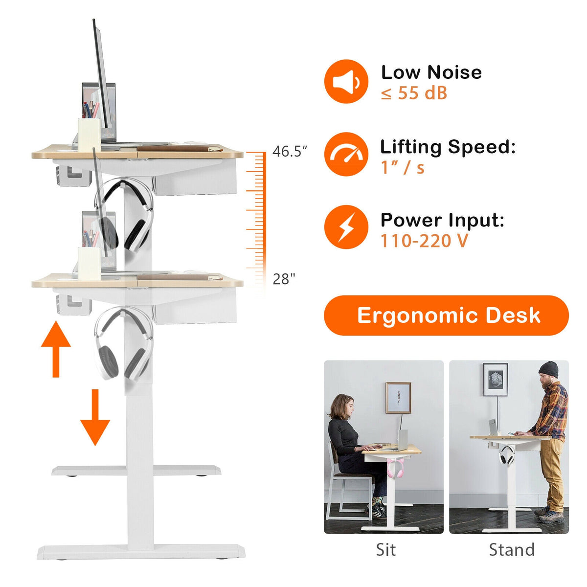 48-Inch Electric Standing Desk, Adjustable Height – Beige
