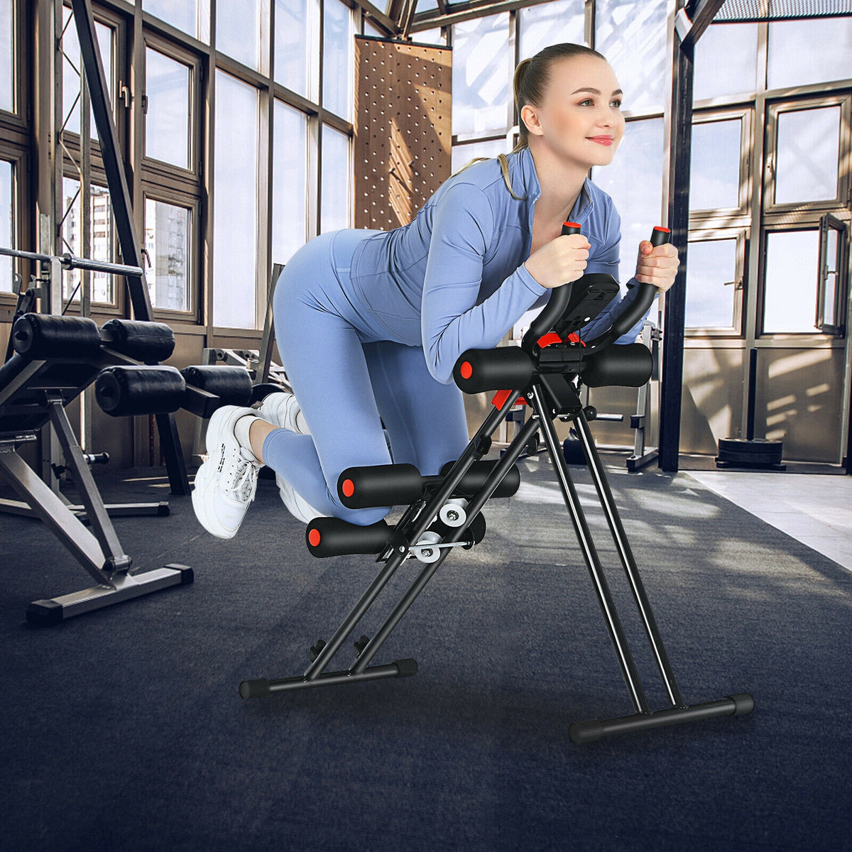 Foldable Adjustable Core Abdominal Trainer with 3 Resistance Levels and LCD Display - 330 lbs Capacity (Variation: 330 lbs Weights, 3 Adjustable Heights)