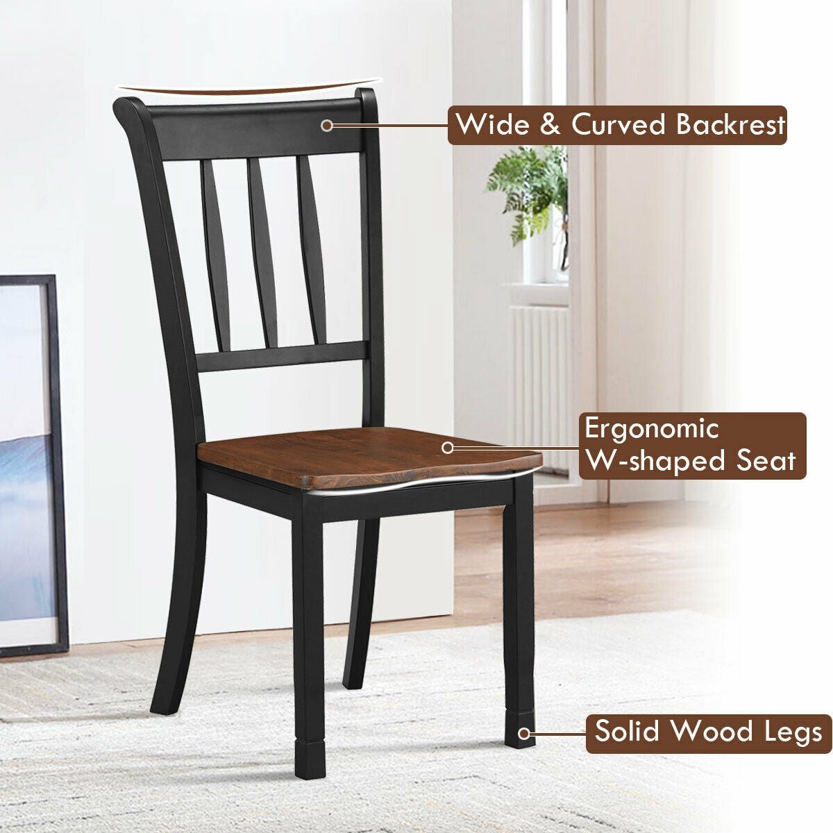 Solid Wood Spindle Back Dining Chairs - Style 2, Black