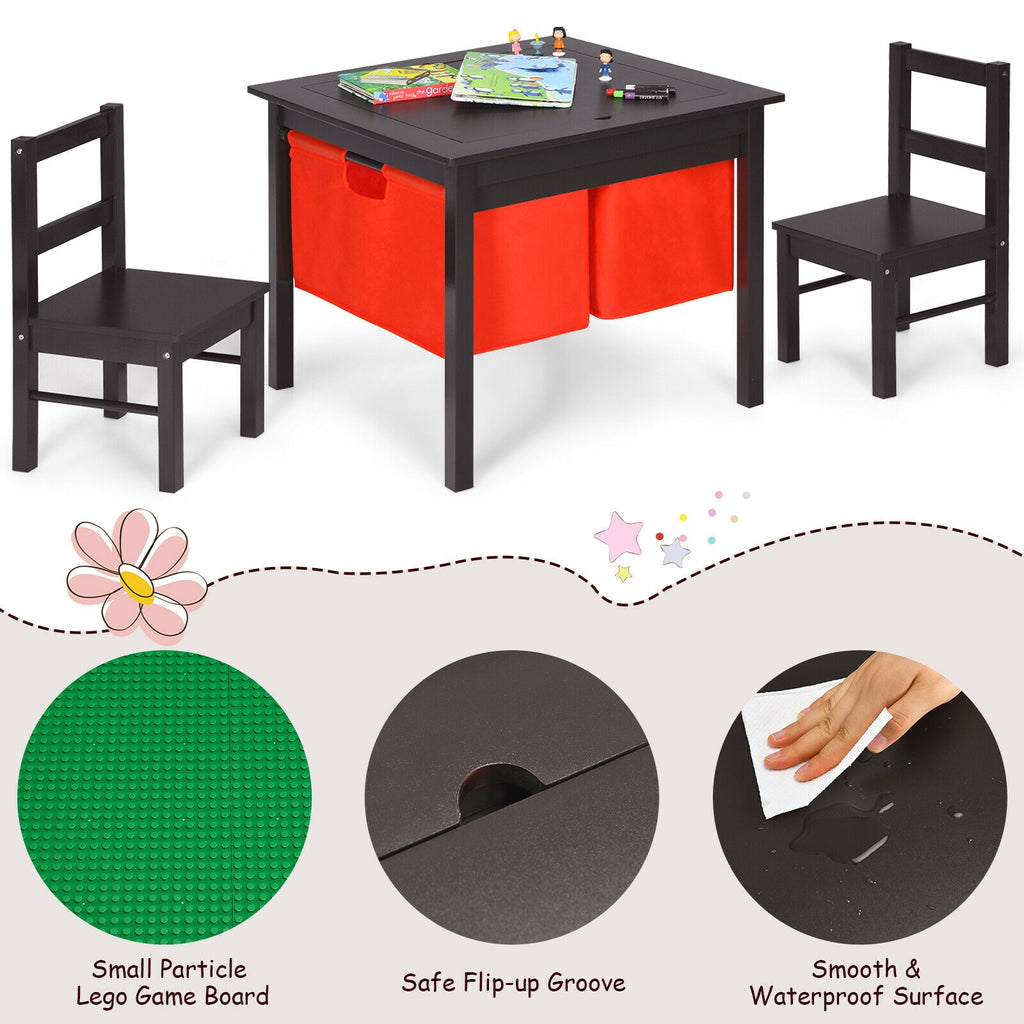 Kids Activity Table and 2 Chairs Set with Storage - Dark Brown