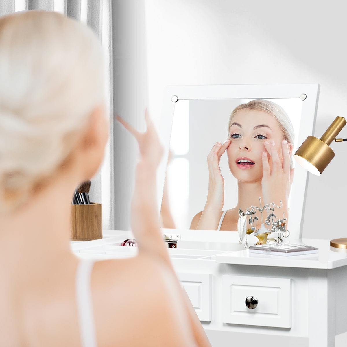 Vanity Dressing Table with Flip Top Mirror and 3 Drawers