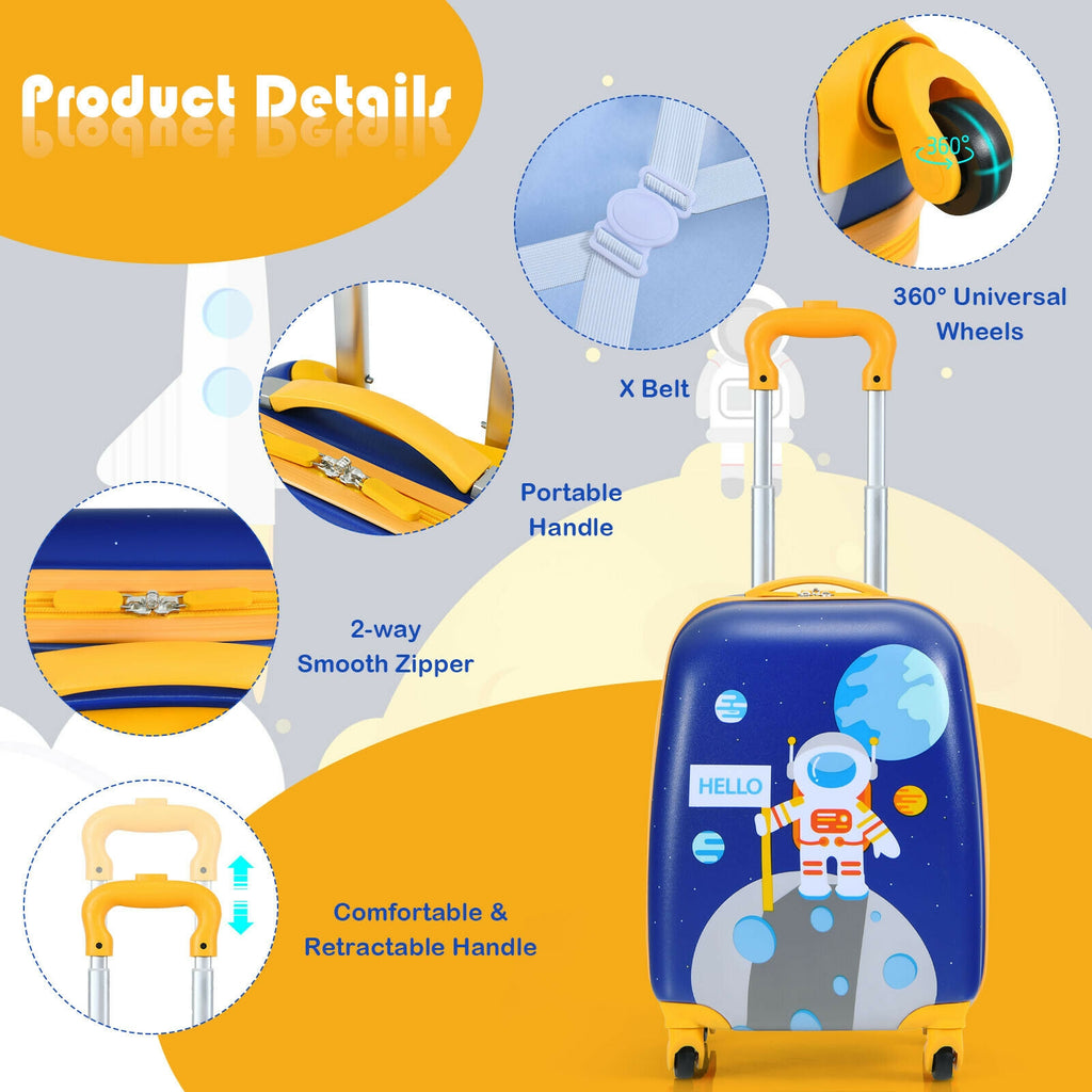 Kids Luggage Set with Backpack and Suitcase - Astronaut Pattern, 12 & 16 Inch, Travel Ready