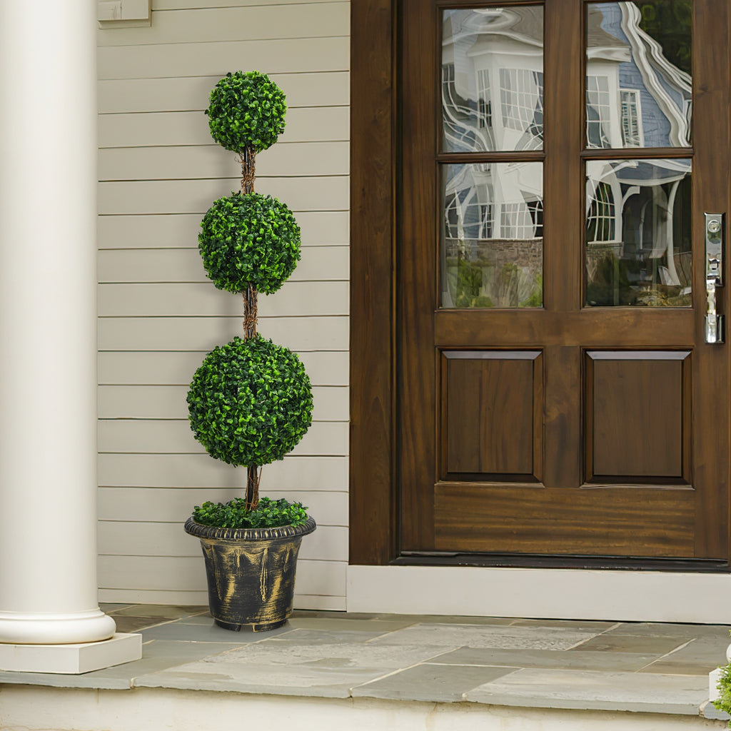 Artificial Topiary Tree - 4 Feet Triple Ball Faux Plant for Indoor & Outdoor Decor