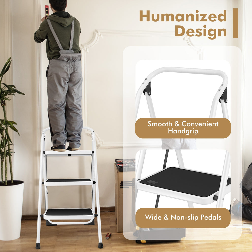 Folding 3-Step Ladder with Anti-Slip Platform