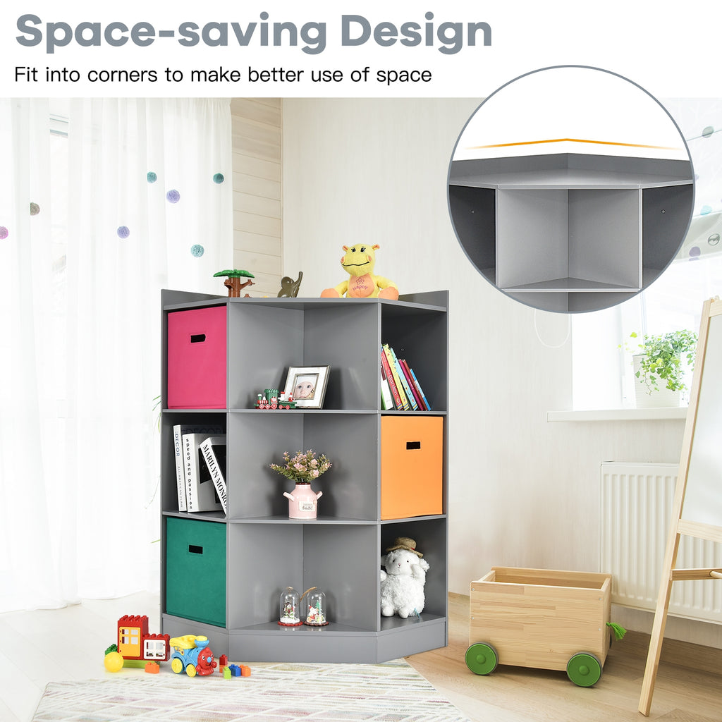Kids Corner Storage Shelf with 3 Baskets - Gray, 3-Tier Children's Organizer