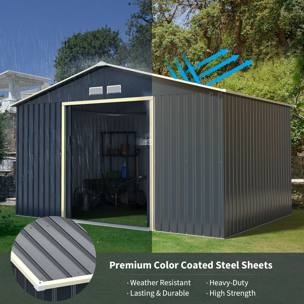 11 x 8 Feet Metal Storage Shed for Garden and Tools with 2 Lockable
