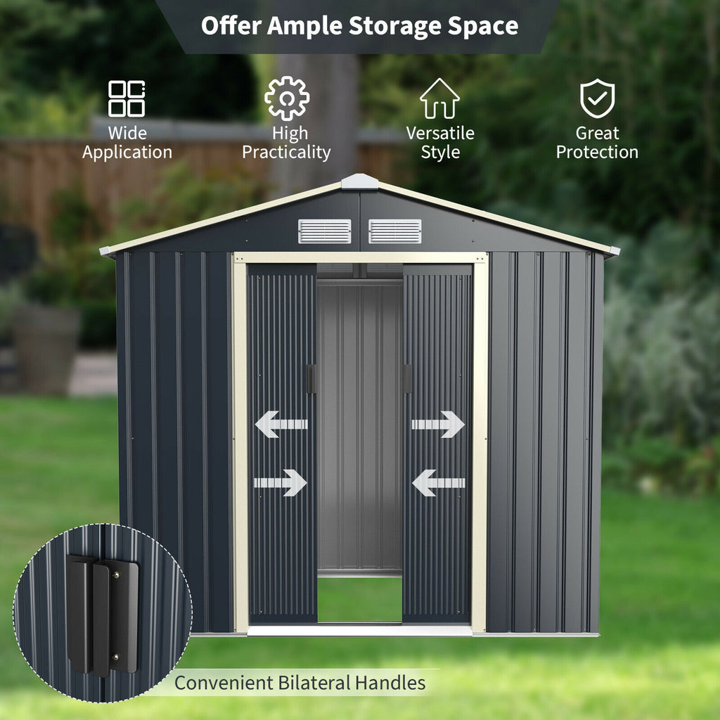 7 x 4 Feet Metal Storage Shed with Sliding Double Lockable Doors