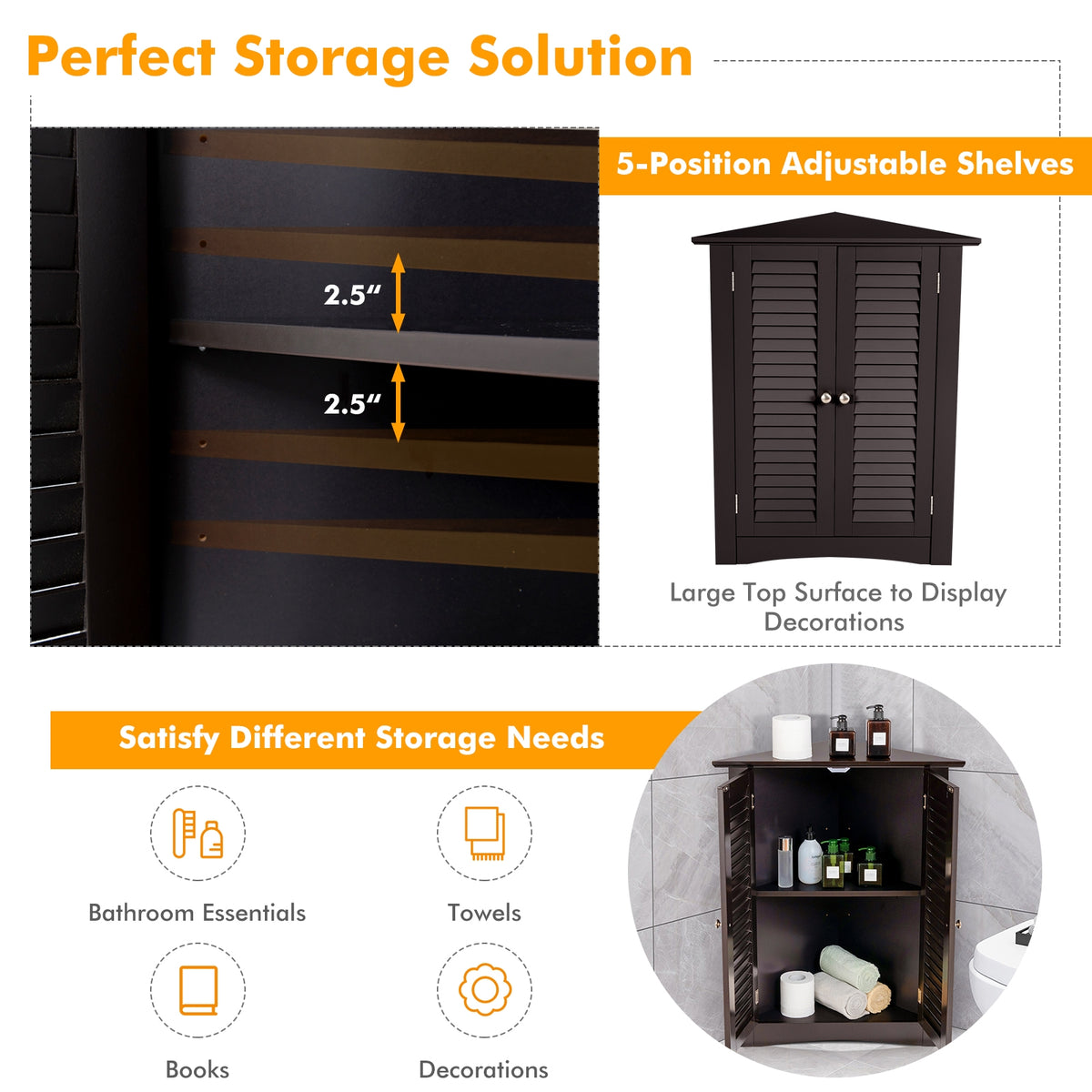 Corner Storage Cabinet 2-Door, Brown