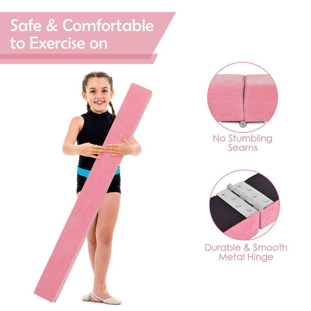 Portable Floor Balance Beam with Handles - 7 Feet Folding Gymnastics Beam, Pink