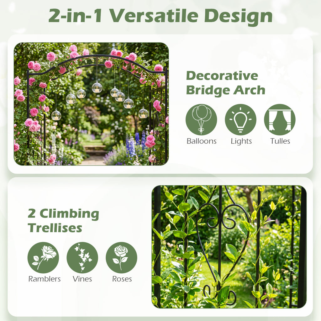 7.5 Feet Garden Arbor Heavy-Duty Metal Arch Trellis with Curved Roof