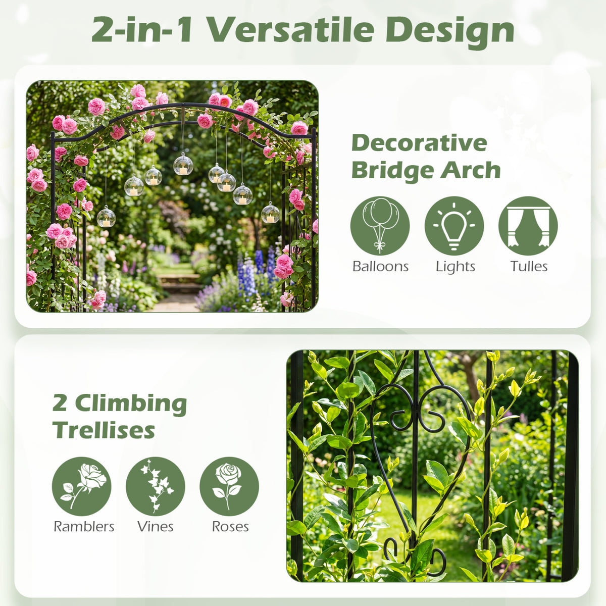 7.5 Feet Garden Arbor Heavy-Duty Metal Arch Trellis with Curved Roof