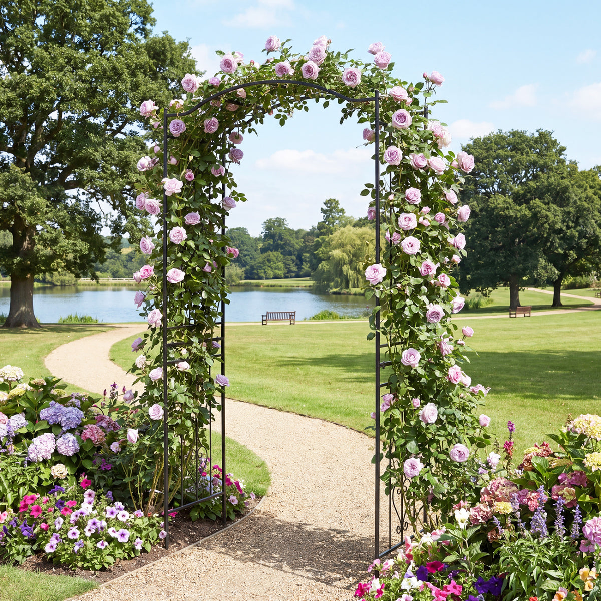 7.5 Feet Garden Arbor Heavy-Duty Metal Arch Trellis with Curved Roof