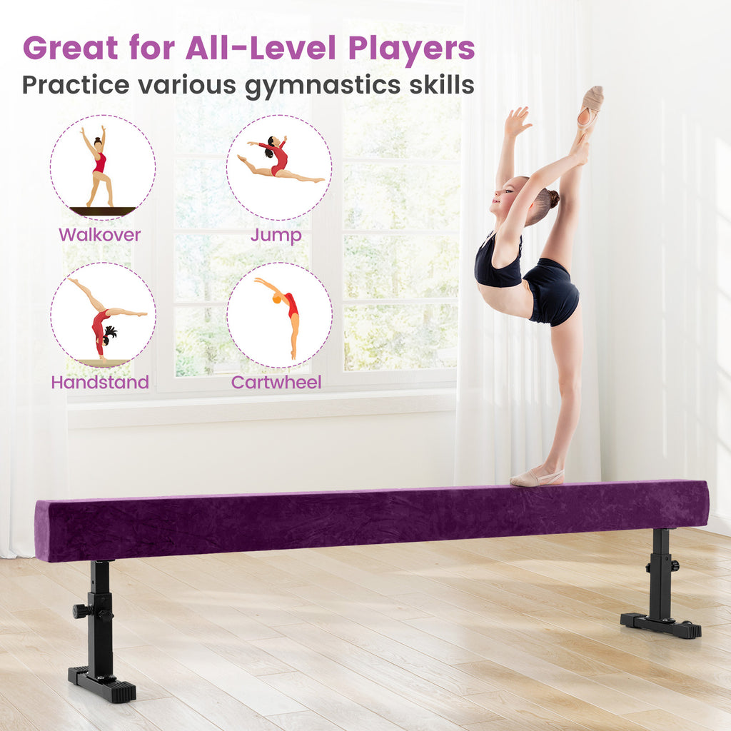 7.5 Feet Adjustable Gymnastics Balance Beam - Purple, 3 Heights