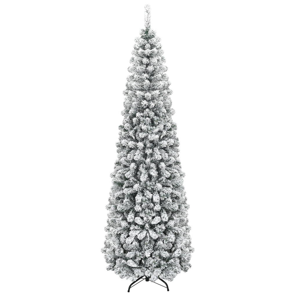 6 Feet Unlit Hinged Snow Flocked Artificial Pencil Christmas Tree with 500 Branch Tips - Space-Saving Holiday Decor