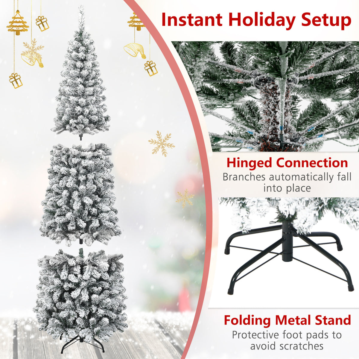 7.5 Feet Unlit Hinged Snow Flocked Artificial Pencil Christmas Tree with 641 Tips - Costway