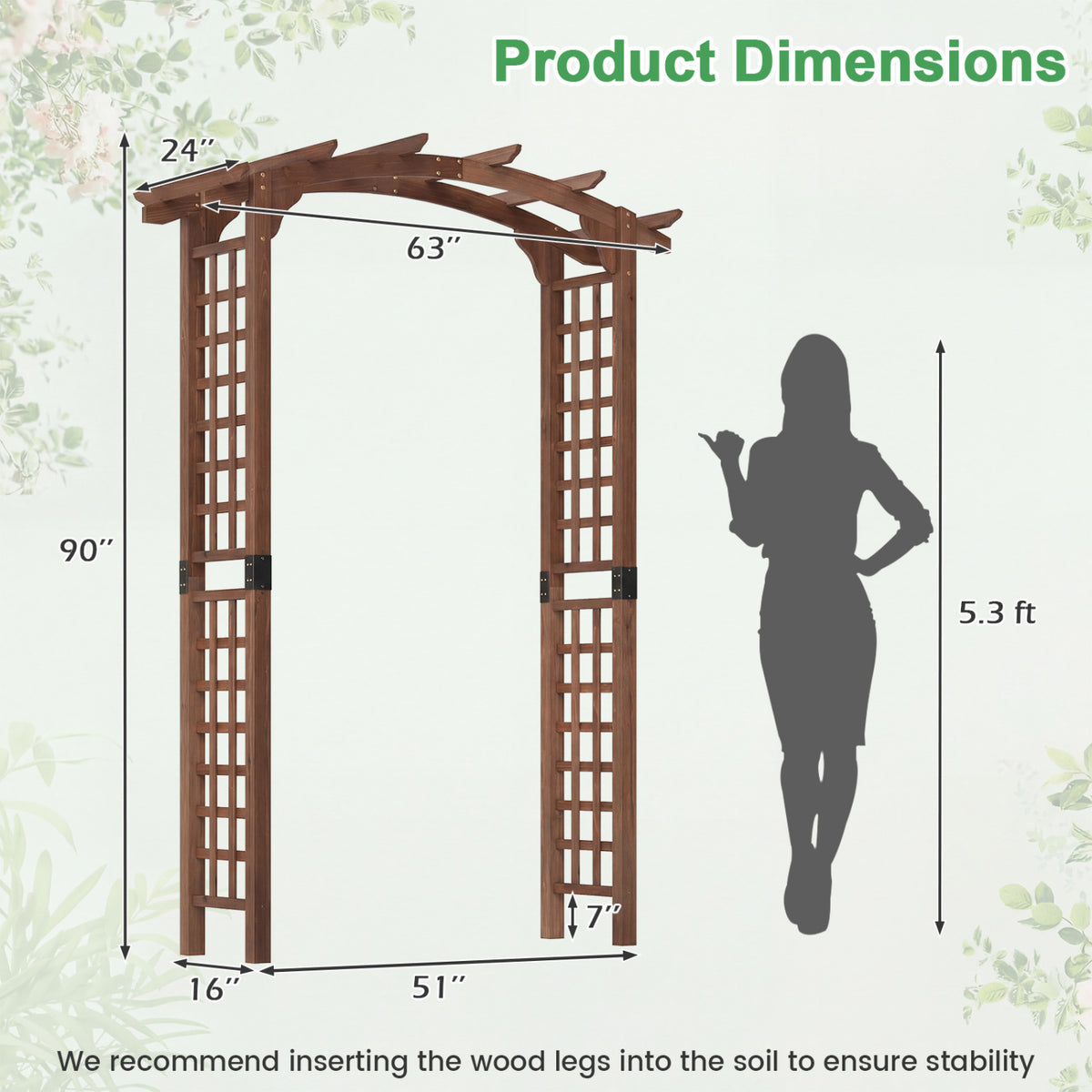 7.5 Ft Garden Arch Wooden Arbor Outdoor Wood Trellis for Climbing