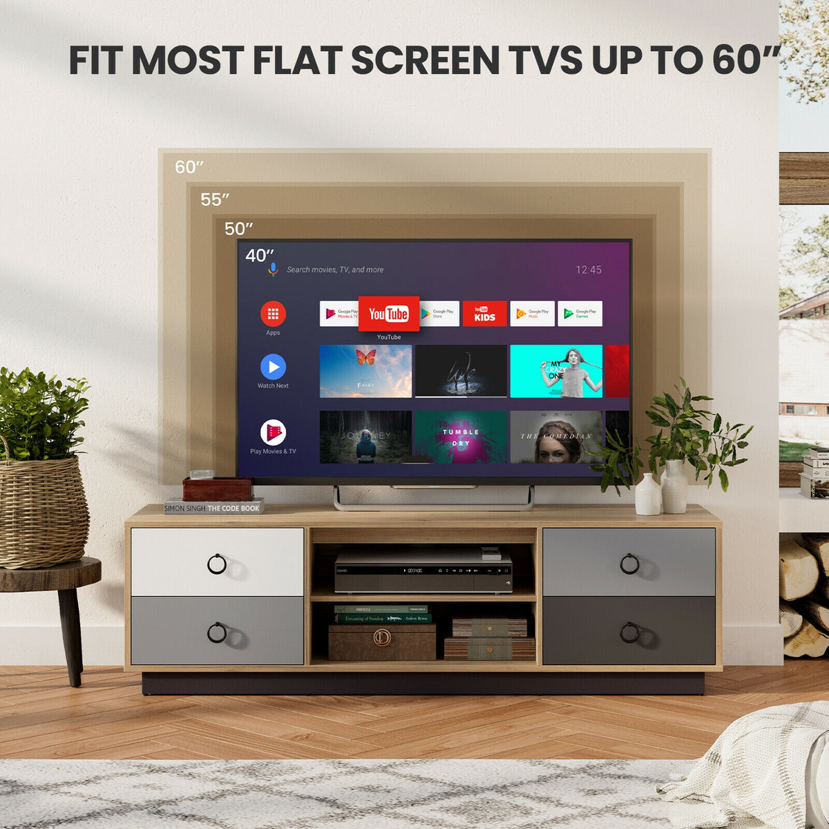 TV Stand with Storage Cabinets for 60 Inch TVs