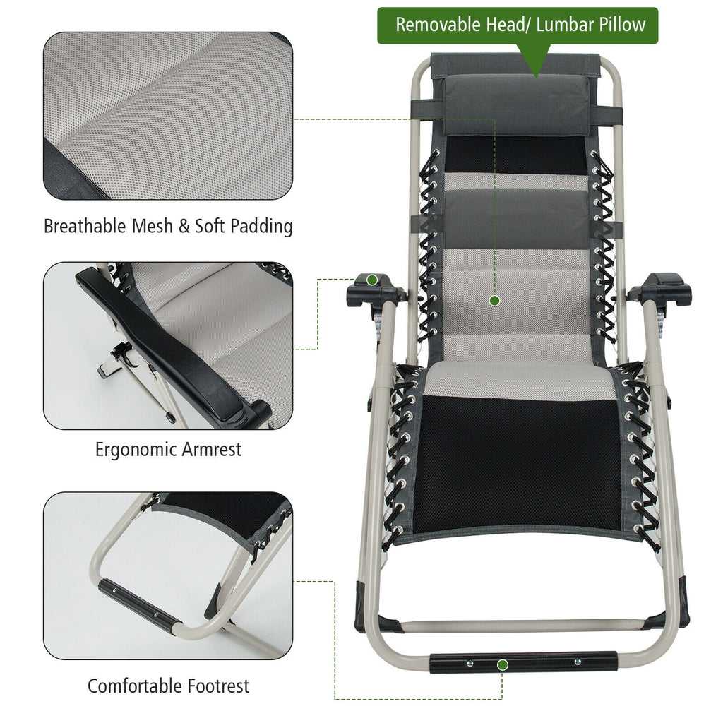 2 Pieces Adjustable Padded Lounge Recliner with Removable Head Pillow