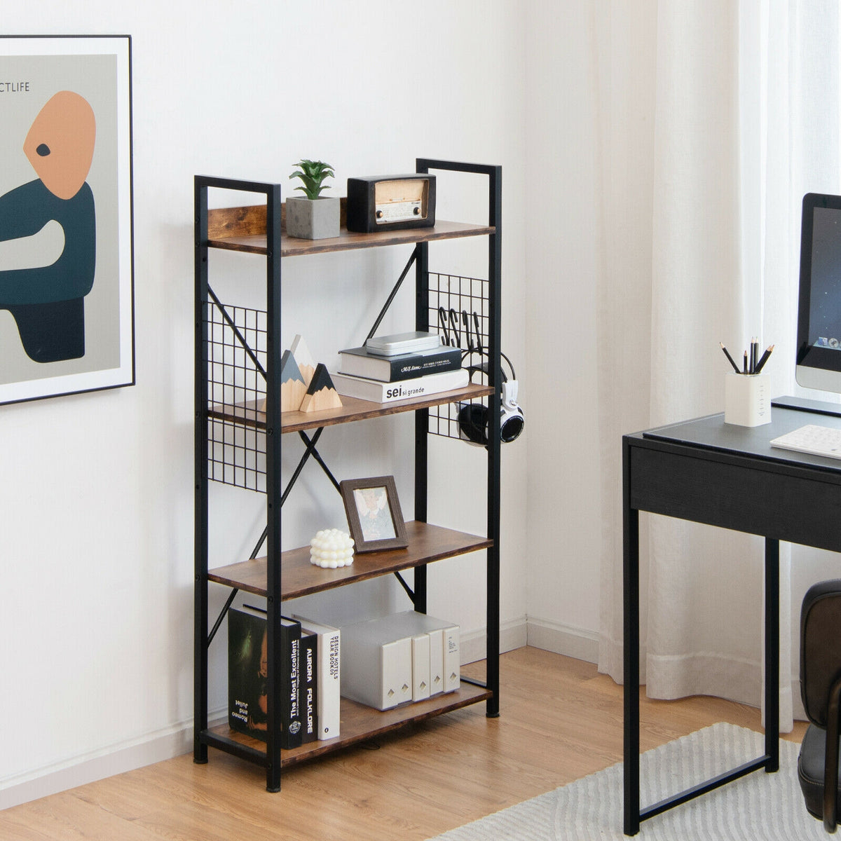 4 -Tier Industrial Open Storage Bookshelf