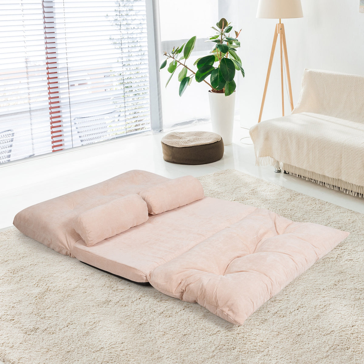 6-Position Adjustable Sleeper Lounge Couch with 2 Pillows - Beige
