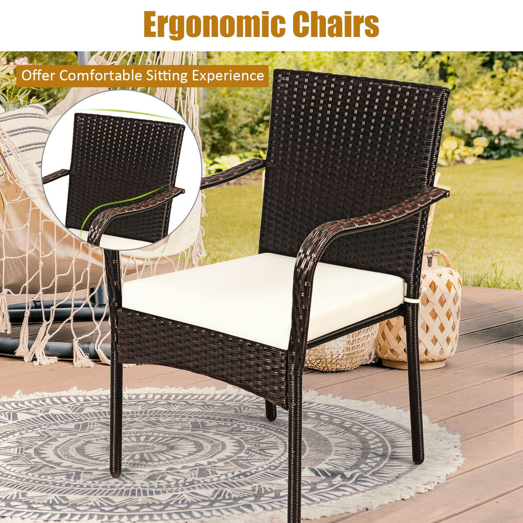 Set of 4 Patio Rattan Stackable Dining Chair with Cushioned Armrest