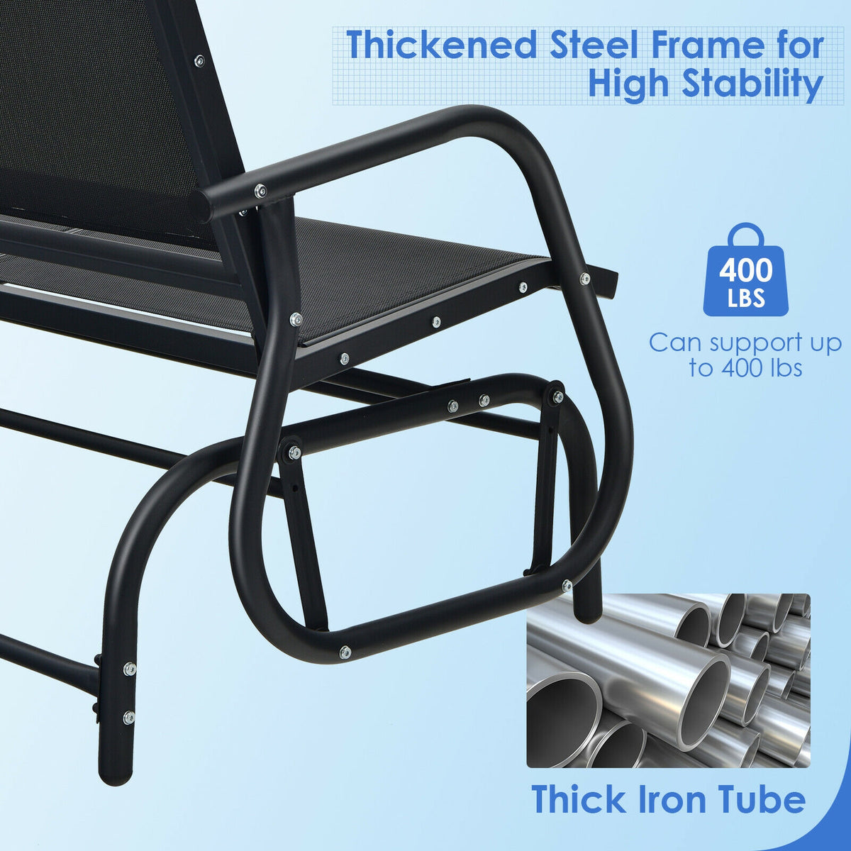 48 Inch Swing Glider Chair Loveseat Rocker - Black
