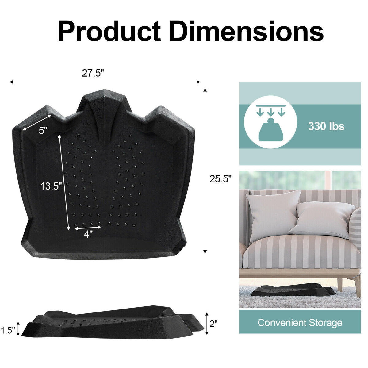 Anti-Fatigue Standing Mat with Massage Points & Diverse Terrain - 27.5x25.5x2 Inches, Black