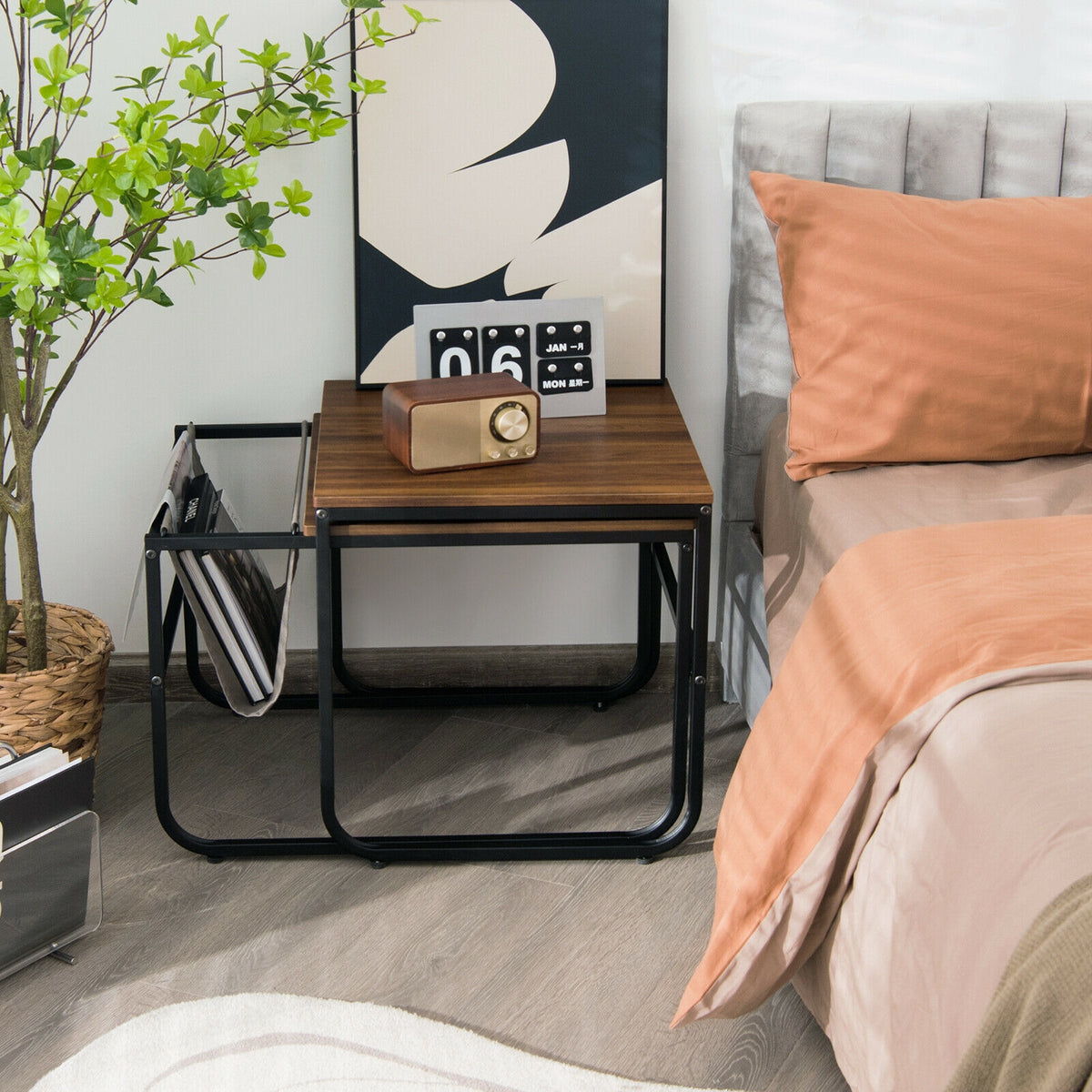 Nesting Coffee Table Set with Storage – Rustic Brown