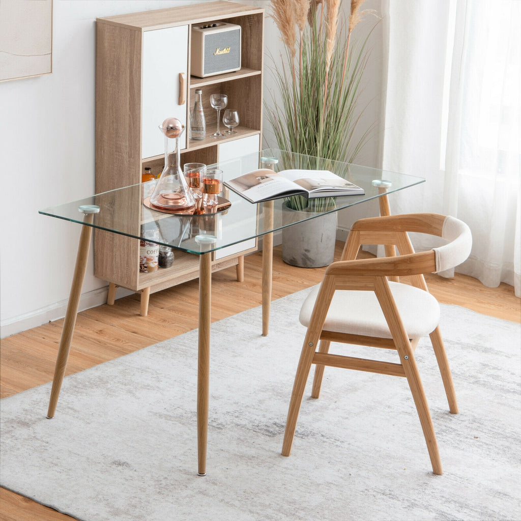 Glass Rectangular Dining Table with Metal Legs - Natural