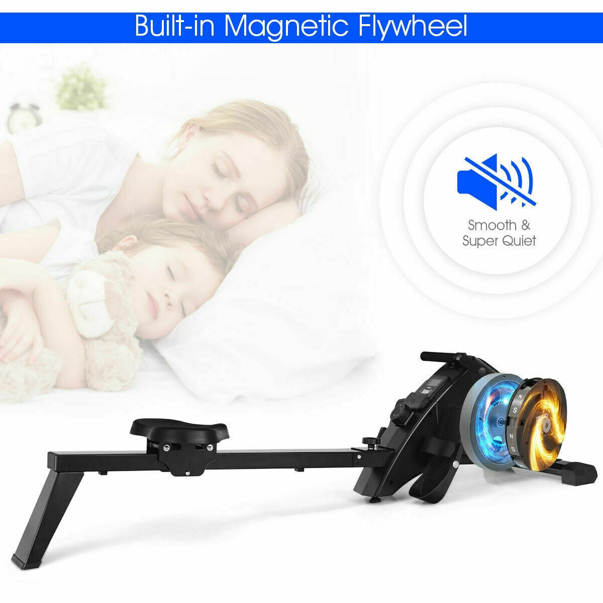 Foldable Magnetic Rowing Machine with 10 Resistance Levels for Home Gym