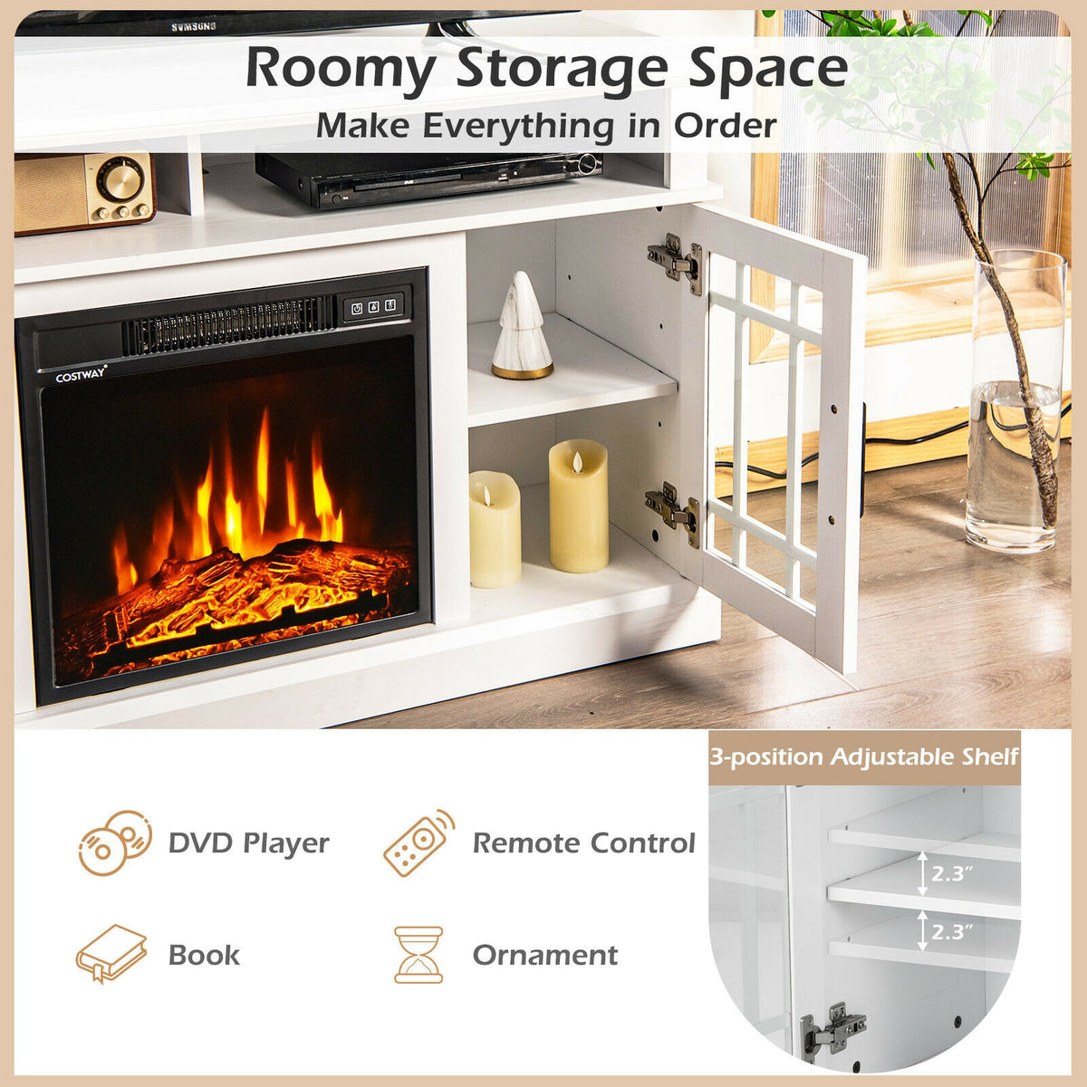 48-inch Fireplace TV Stand for 55-inch TVs, White
