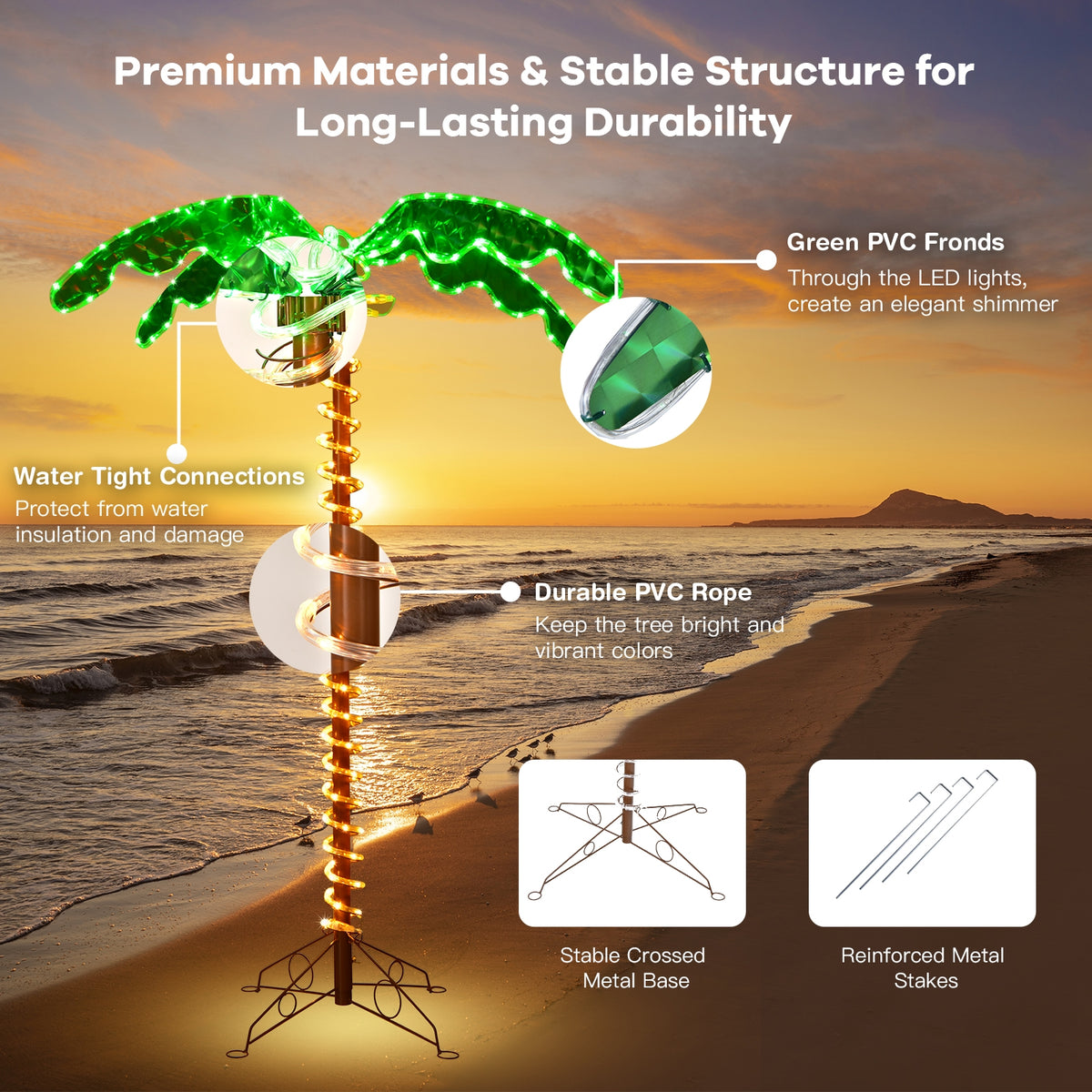 5 Feet LED Pre-Lit Palm Tree Decor with Rope Lights for Indoor Outdoor Use