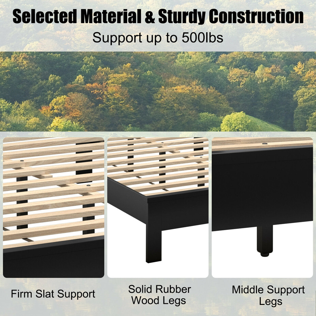 Full Size Platform Bed Frame with High Headboard - Black