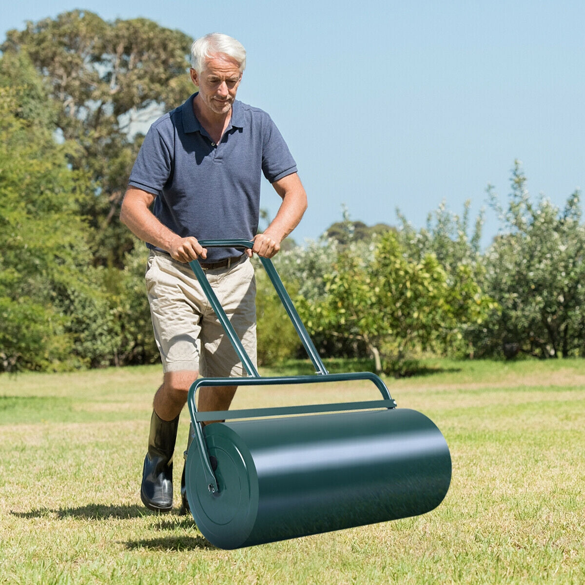 24 x 13 Inch Heavy-Duty Push Lawn Roller, Green