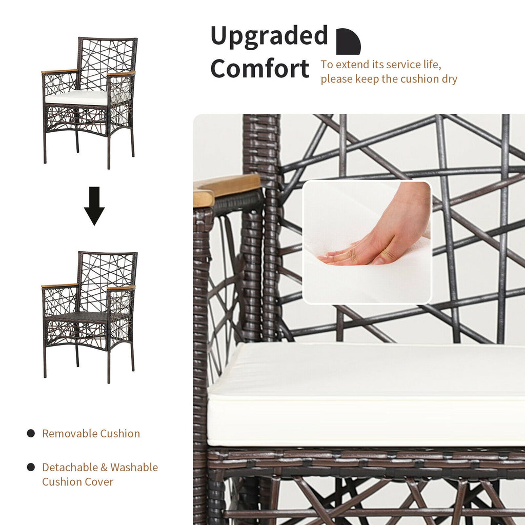 2 Pieces PE Wicker Patio Bistro Dining Chairs with Acacia Wood