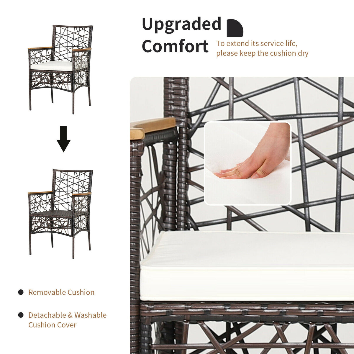2 Pieces PE Wicker Patio Bistro Dining Chairs with Acacia Wood