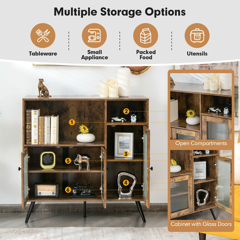 Industrial Buffet Storage Cabinet with Glass Door - Rustic Brown