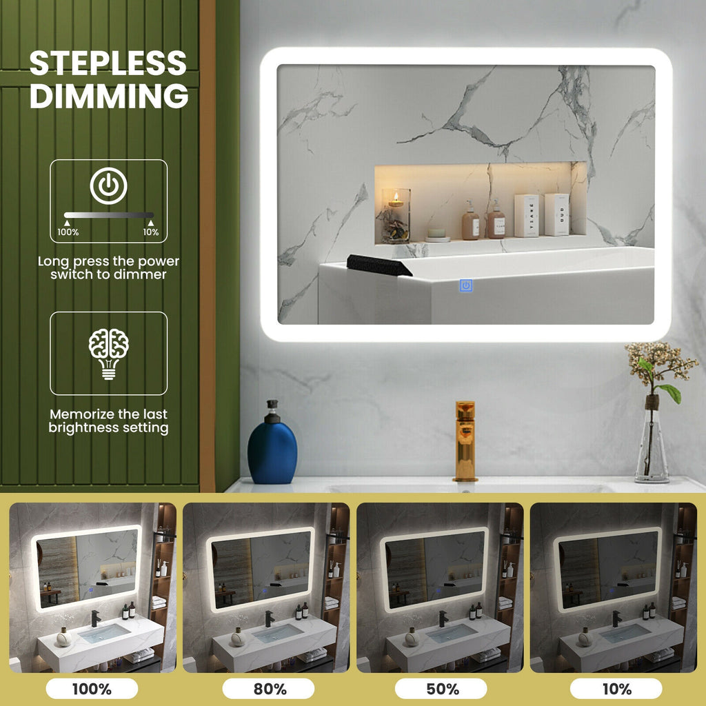 LED Wall-Mounted Bathroom Mirror with Touch Control - Rounded Arc Design